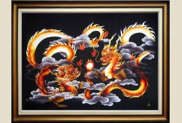 Tác phẩm tranh thêu: LƯỠNG LONG TRANH CHÂU