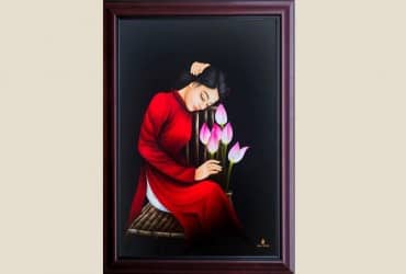 Tác Phẩm thêu tay: THIẾU NỮ VÀ HOA SEN