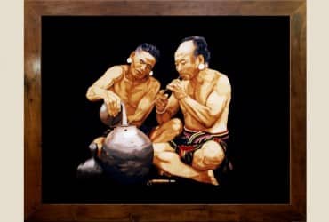 Tác phẩm tranh thêu tay: UỐNG RƯỢU CẦN